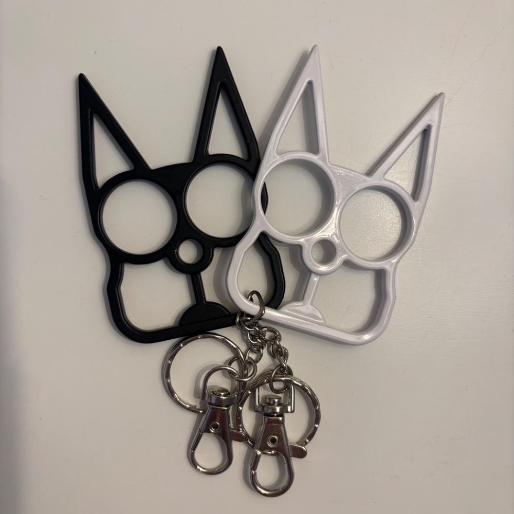 Cat Ears~Pointy Knuckles Safety Keychains ~ 2 black & white cat keychains